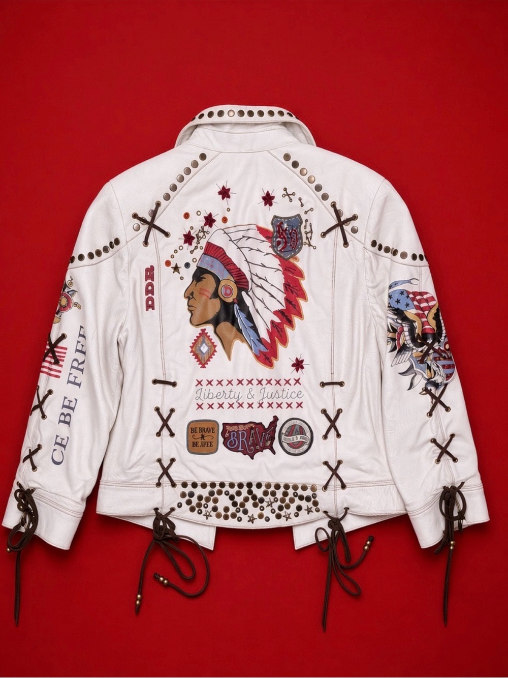 Rare Double D Ranch Freedom Rider leather biker jacket studs embroidery patches - Picture 2 of 5